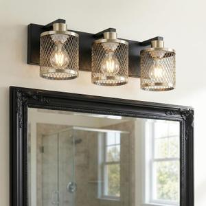 Bathroom Light Fixtures Black and Gold Vanity Lights 3 Lights Farmhouse Bathroom Vanity Light Vintage Design Wall Sconces Lighting for Mirror Attic Corridor Cellar Wall Lamps