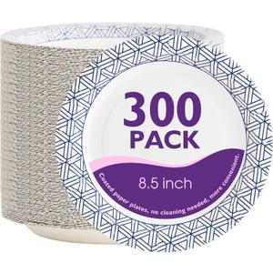 Disposable Paper Plates 8.5 Inch 300 Count, Soak Proof and Cut Resistant Heavy Duty Paper Plates Bulk for Parties, Picnics, Camping, and Everyday Meals (Blue)