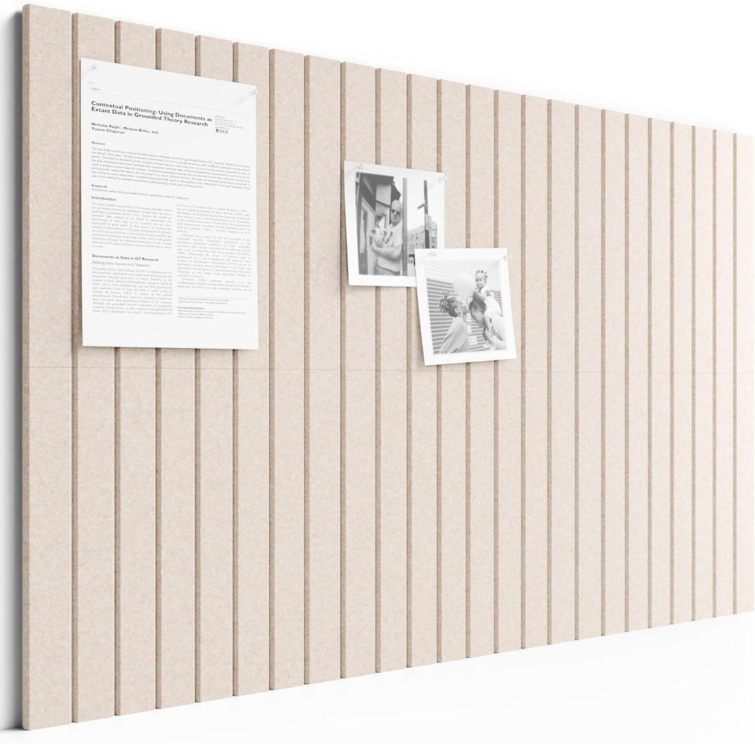 Bumusty Large Cork Board Alternative-36 x 24" Felt Bulletin Board Tiles, with 30 Pushpins, 40 Adhesive Tabs, 6-Pack Slat Wall Paneling, Cork Boards for Office Push Pin Board Felt Board-Oatmeal