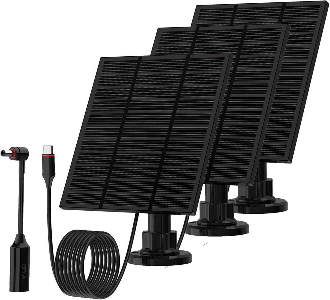 Solar Panels for Ring Camera Outdoor (New Generation) 5W 5V Solar Panel Charger with USB-C&Plug for Spotlight Cam Plus&Stick Up Cam Pro.Waterproof IP65 360Adjustable 2M Cable (Black, 3)