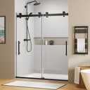 Shower Door,60" W x 74" H Frameless Shower Door,Double Sliding Shower Door with Premium 1/4" (6mm) Thick Tempered Glass, Stainless Steel, Matte Black