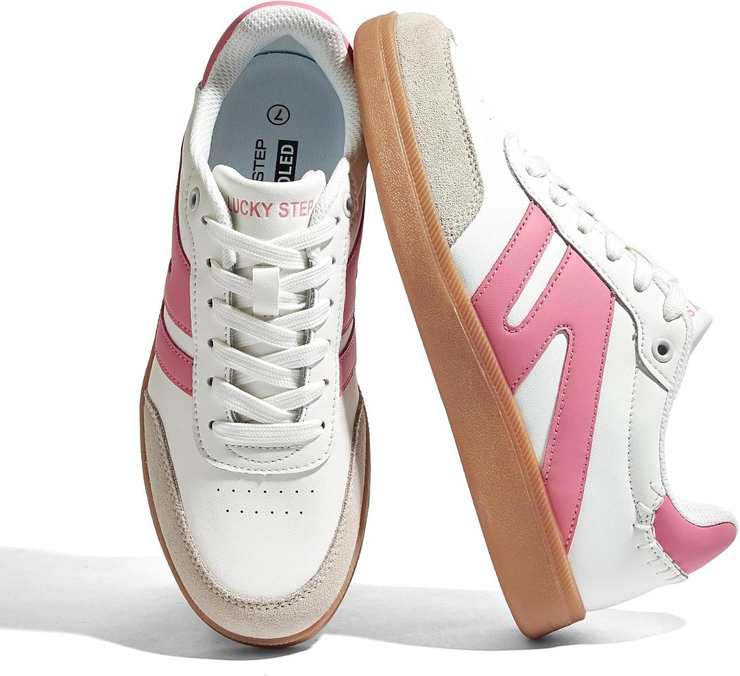 LUCKY STEP Women Retro Gum Sole Fashion Sneakers (White)