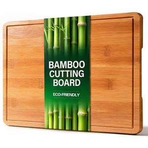 Zarler Bamboo Cutting Boards for Kitchen, 15.5x10.5 Durable Wood Cutting Board with Juice Grooves and Handles, Wooden Chopping Board for Meal Prep, 500 Carbonized Bamboo, XL Size, Ideal Kitchen Gift (Brown)