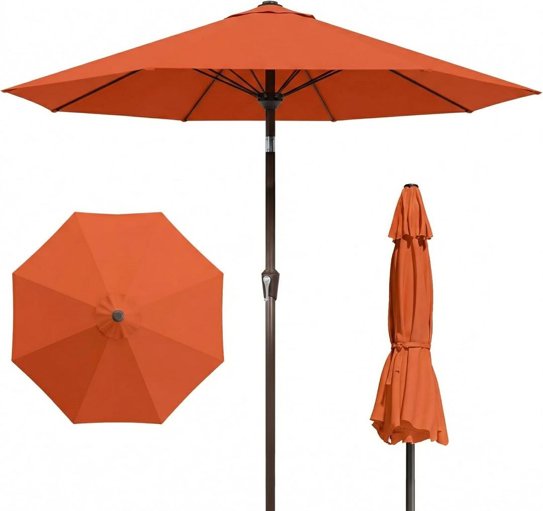 9FT Patio Umbrella Outdoor Table Umbrella w/Push Button Tilt and Crank, 8 Sturdy Ribs, UV Resistant Waterproof Market Umbrella for Pool, Deck, Backyard, Garden, Terracotta