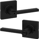Kwikset Casey Interior Privacy Door Handle with Lock, Door Lever For Bathroom and Bedroom, Matte Black Reversible Keyless Turn Lock, with Microban Protection