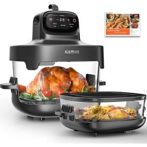 Kismile 5-in-1 Portable Glass Air Fryer, 2.6QT & 4.7QT Dual Glass Containers with Lids, 85% Less Oil, Compact Smart Air Fryer Oven for Deep Roast, Crisp, Keep Warm  Freezer & Dishwasher Safe (Black)