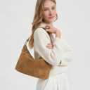 Medium Suede Hobo Bags for Women 10.6 Inch, Matte Faux Leather Shoulder Bag with Adjustable Strap, Slouchy Crossbody Purse