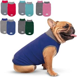 Cyeollo 2 Pack Dog Fleece Sweater Stretchy Sweatshirt Pullover Dog Vest with Reflective Stripe Pet Clothes Lightweight Pet Sweaters for Dogs, Navy & Grey, XL