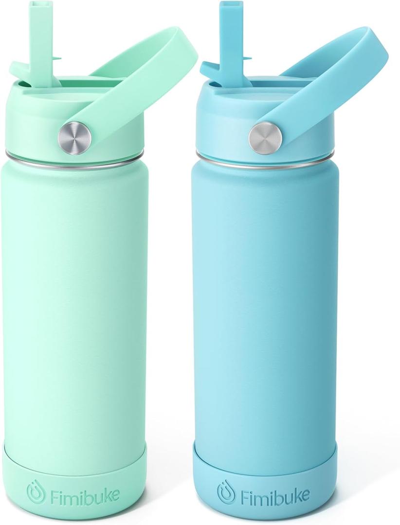 Fimibuke Kids Insulated Water Bottle, 18oz BPA FREE Kids Cup with Straw Double Wall Vacuum Tumbler 18/8 Stainless Steel Leak Proof Toddler Water Bottle for School Boys Girls (2 Pack,Underwater World)