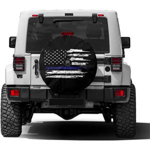 Delerain Spare Tire Cover with Backup Camera Hole Blue Line Flag White Wheel Covers Waterproof Dust-Proof UV Sun Universal Fit for Trailer RV SUV Truck (17 Inch for Diameter 31"-33")