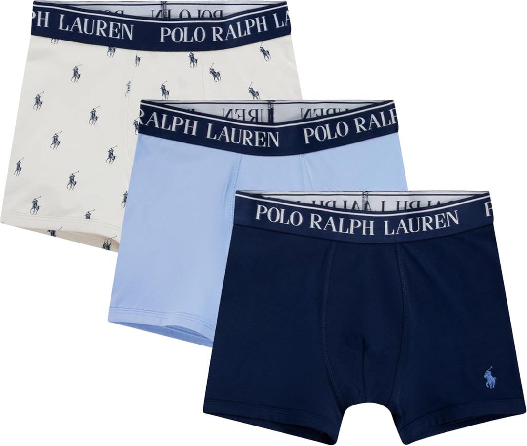 POLO RALPH LAUREN Boys' 3-Pack Boxer Briefs (Large, Blue/White Aop)