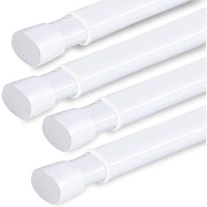 4 Pack Tension Rod Oval Spring Tension Curtain Rod Adjustable 36 to 60 Inches Small Short White Tension Rods No Drilling Spring Loaded Curtain Rods For Doors and Windows, 36-60 Inch, White
