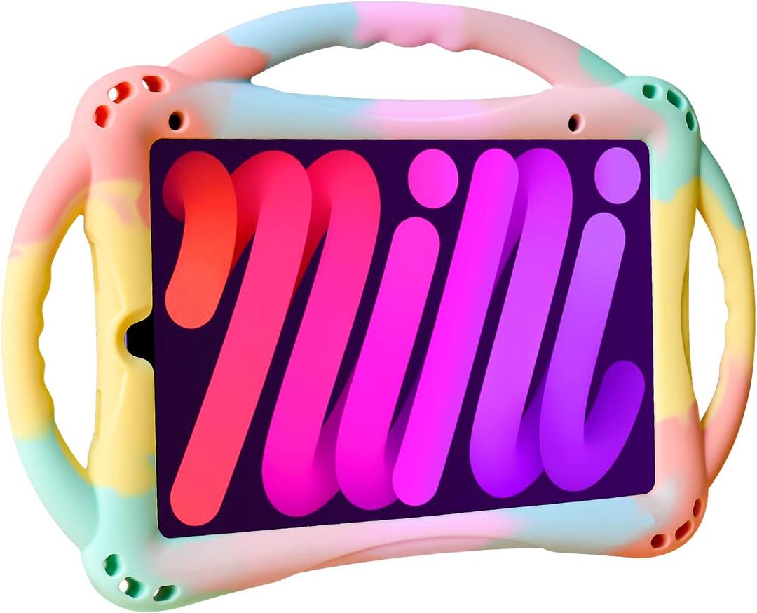 TopEsct Kids Case for iPad mini 7 (A17 Pro) 2024 /iPad Mini6 2021, Shockproof Silicone Cover with Handle Stand for 8.3" iPad mini 6th/7th Gen,Rainbow