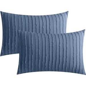 JELLYMONI Pillowcases King Size Blue 2 Pack Boho Striped Bed Pillow Covers 20x36in Microfiber Envelope Pillow Shams Tufted Bohemian Textured (Pillows are not Included)