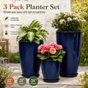Neoaider Set of 3 Tall Planter, 24/21/12in Large Plastic Planter, Blue