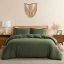 DAPU 100% Linen Olive Green Duvet Cover Set - Pure Natural French Flax Linen with Corner Ties and Zipper Closure Soft Breathable Durable for Hot Sleepers 1 Duvet Cover 2 Pillowcases (King)