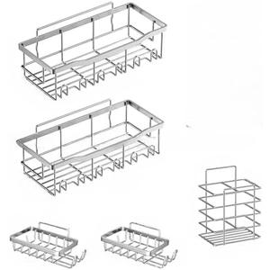 JWSWEIGDV Premium Stainless Steel Shower Box Non-perforated bathroom shelves Shower rack Sticky shower box 5 Pack Stainless Steel Bathtub Organizer Bathroom storage and home décor