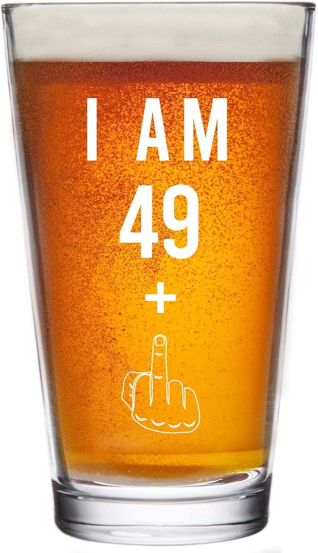 Gelid 49 + One Middle Finger 50th Birthday Gifts for Men Women Beer Glass  Funny 50 Year Old Presents - 16 oz Pint Party Decorations Supplies - Craft Beers Gift Ideas for Dad Mom Husband Wife 50 th