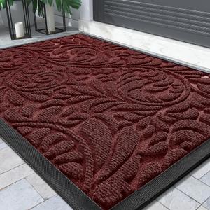 Yimobra Sturdy Door Mat, Heavy Duty Front Welcome Mats for Home Entrance Outdoor Indoor, Doormat for Outside Back Patio Floor Entry Porch Garage Office, Weather Resistant Easy Clean, 36 x 24, Red (Wine Red)
