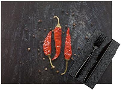 Pack of 2 Restaurantware-15.7 Inch x 11 Inch Paper Placemats, 12 Semi Disposable Printed Table Mats - Rectangular, Stain Resistant, Hot Chilly Print Paper Placemats, Acrylic Vinyl Coating, Ample Space