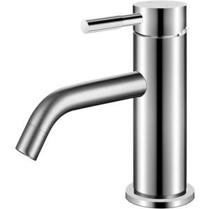 Comllen Brushed Nickel Bathroom Faucet Single Hole, Single Handle Stainless Steel Sink Faucet with Pop-Up Drain, Lead-Free Bathroom Faucets for RV Vanity Lavatory (Short Fixed Spout)