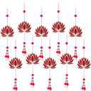 Highergo 10 Pcs Lotus Hanging Decorations Wooden Lotus Garland Ornaments for Diwali Home Indian Floral Wall Hanging for Pooja Temple Room Backdrop, 17.7 Inch