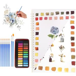 Flowers Watercolor Workbook Kit, Orchid Watercolor Workbook for Beginners 12 Flowers Beginner Friendly Sketched Illustrations,Lay Flat Spiral Pages for Beginners