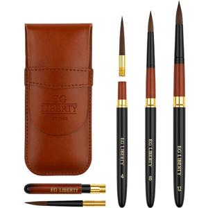 3-Piece Synthetic Pony Hair Watercolor Brush Set with Brown Leather Case, Screw-Apart Travel Brushes for Artists, Students, Professionals