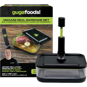 Guga Foods Vacuum Seal Marinade Container Set, Air Sealed Pump, Removes Air for Quick Marination, Barbecue & Grilling Marinator