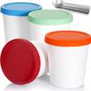 Nuenen 5 Pack Ice Cream Containers 1Qt Freezer Storage Tubs with Silicone Lids and Spoon for Homemade Ice Cream Reusable, Sorbet Dishwasher Safe(Blue, Red, Green, Orange)