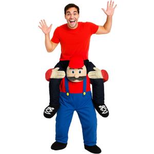 Morph Red Plumber Piggyback Costume, Piggyback Halloween Costume Adult, Halloween Costumes for Men