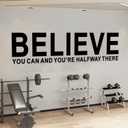 3 x AnFigure Inspirational Office Wall Decals Gym Motivational Quotes Wall Stickers Sports Workout Fitness Workplace Business Art Vinyl Home Decor Believe You Can and You're Halfway There 25"X7"