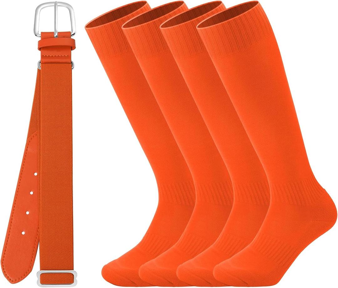 Ultrafun Kids Youth Baseball/Softball Socks and Belt Combo Set for Boys Girls (Medium, Orange)