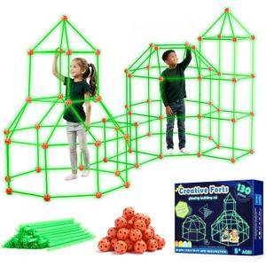 Tiny Land Glow Fort Building Kit for Kids Creative Fort Indoor & Outdoor Construction Toys with 86 Rods and 44 Balls for 5-12 Year Old Boys & Girls STEM Building Toy Gifts with Storage Bag