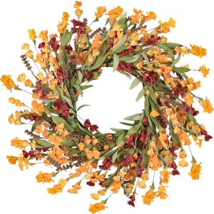 Artgar Fall Wreath, Fall Wreaths for Front Door, 24 in Fall Decor Floral Wreath, Door Wreaths for Front Door Outside All Season for Thanksgiving Home Indoor Outdoor Wall Decor (Red Orange Yellow)