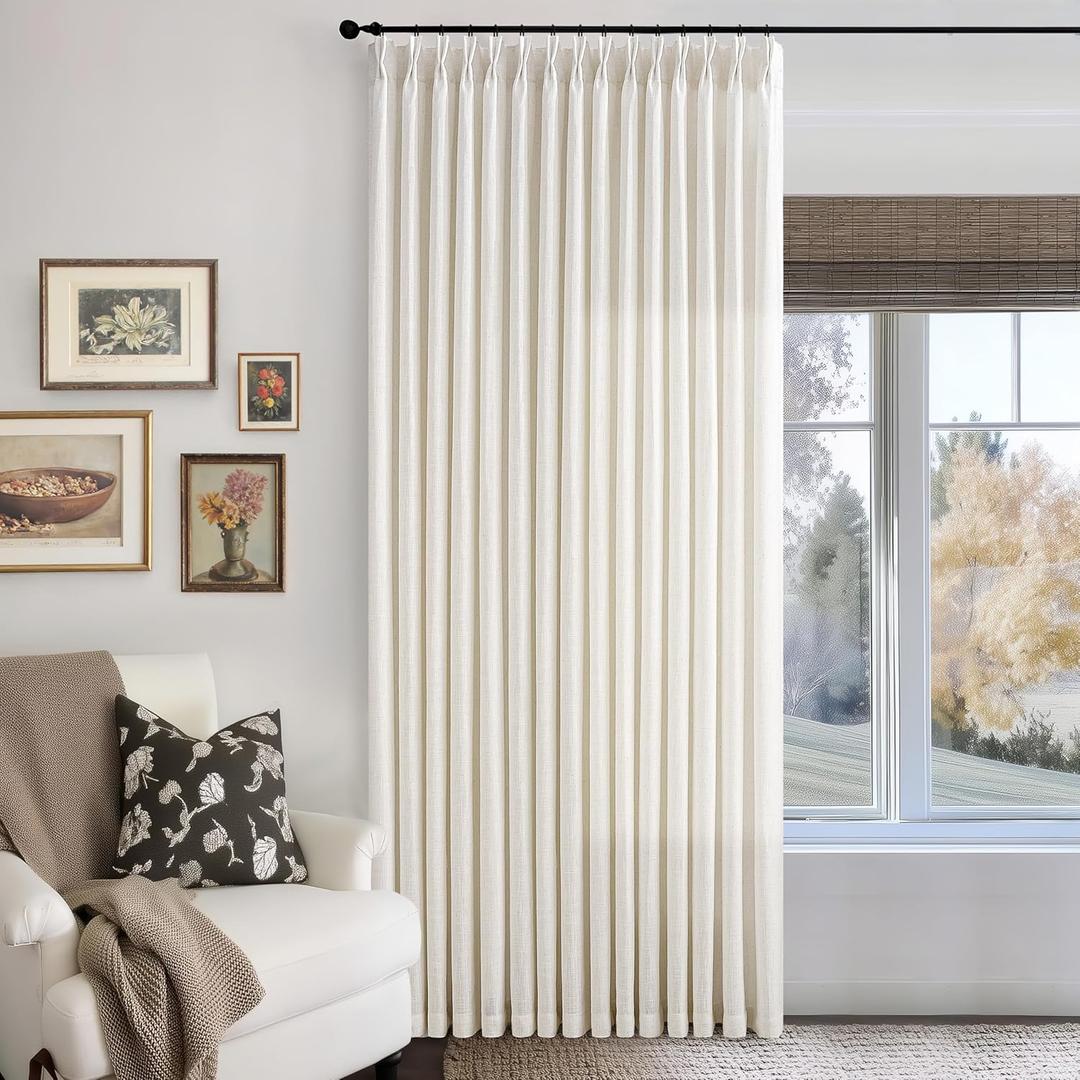 60 Inch Width Curtains 90 Inches Long Linen Curtains Pinch Pleated for Living Room Bedroom Natural Cream Non See Through Back Tab Hooks Rings Pinch Pleat 90 Inch Length Drape Patio Glass Door 1 Panel