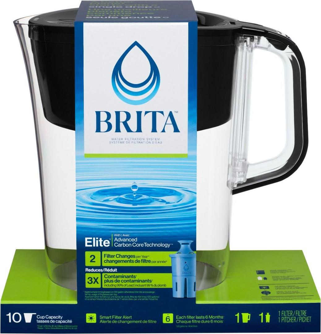 Brita Large Water Filter Pitcher for Tap and Drinking Water with SmartLight Change Indicator, Includes 1 Standard Filter, BPA-Free, Lasts 2 Months, 10-Cup Capacity, Stretch Limo Black