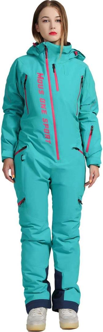Women One Pieces Ski Suits Waterproof Warm Insulated Ski Jumpsuit Removable Hood Snowsuit for Snow Sport (X-Small, Blue)