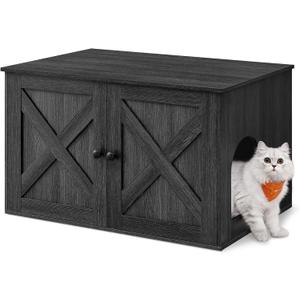 Feandrea Cat Litter Box Enclosure, Litter Box Furniture Hidden with Removable Divider, Indoor Cat House, End Table, 31.5 x 20.9 x 19.7 Inches, Ink Black UPCL002B01