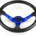 Universal Racing Steering Wheel,Drifting Deep Dish Steering Wheel 13.8/350mm 6 Bolts Grip Vinyl Leather & Aluminum with Horn Button for Car Golf Cart (Blue)