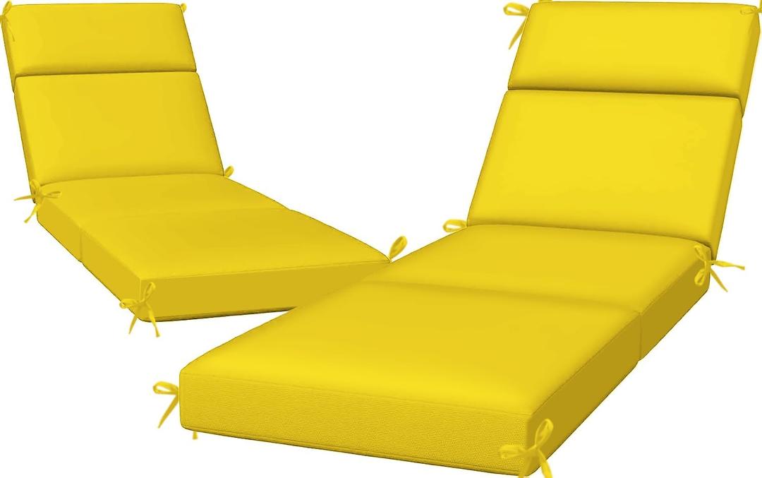 2 Pack Chaise Lounge Chair Cushions 72x21x3 Inch Outdoor Lounger Cushion Set of 2 Waterproof and Fade Resistant Seat Pad Replacement for Patio Furniture with Removable Cover, Yellow