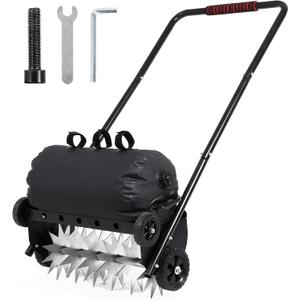 Push Spike Aerator, Heavy Duty Lawn Aerator with 4 Wheels, Rolling Manual Yard Tool with Weight Tray and Steel Handle for Compacted Soil, Garden and Grass Maintenance (22.5-Inch)