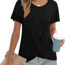 Women's Summer 2025 Casual Tunic Wavy Short Sleeve Blouse Front Twist Tops Tee For Leggings (Small)
