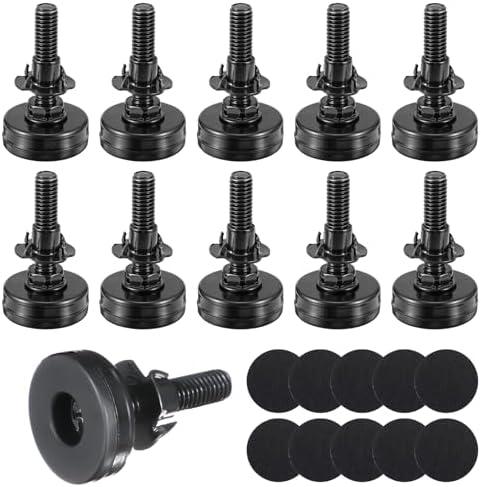 PEOVLVN 10 Set Adjustable Furniture Levelers, 3/8”-16 Thread Furniture Leveling Feet with T- Nut Heavy Duty Height Adjuster Leg Levelers for Cabinets Sofa Tables Chairs Stools Raiser