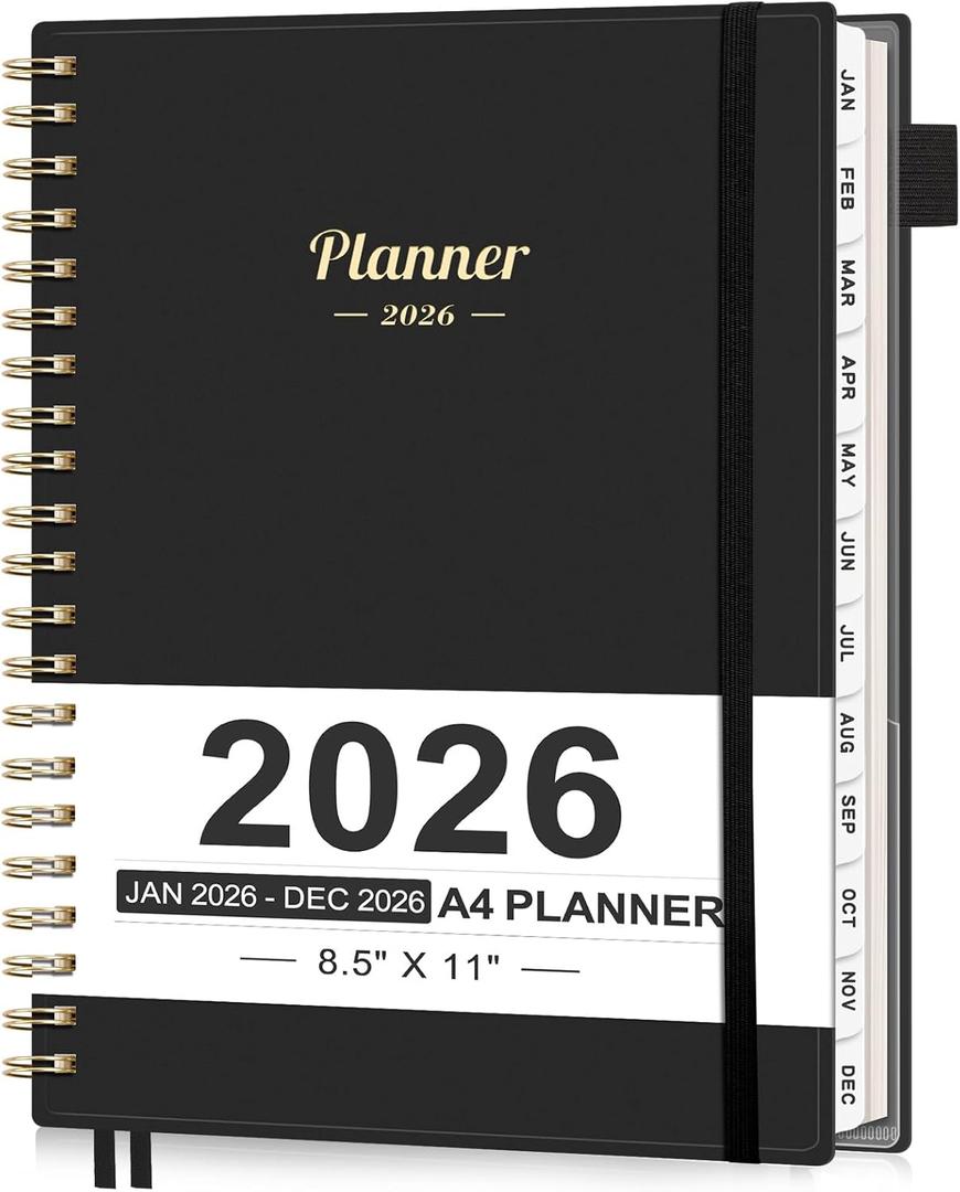 AHGXG 2026 Planner, Weekly and Monthly Planner, Large Size 8.5" x 11", 2026 Calendar, JAN 2026 - DEC 2026, Spiral Bound, Inner Pocket, Perfect for Office Home School Supplies, Black