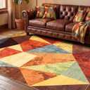 YIHOUSE Brown Area Rug 4x6,Geometric Burnt Orange Area Rug Non Slip,Farmhouse Rugs Washable,Vintage Burgundy Carpets for Bedroom, Boho Rug for Kitchen,Dining Room