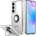DAUPIN for Galaxy S25 Ultra Case Clear with 360 Rotation Metal Ring Holder Stand, Support Magnetic Car Phone Mount Soft TPU Bumper PC Hard Protective Phone Case for Samsung S25 Ultra 5G (Clear)