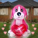 4ft Valentines Day Inflatables Pink Dog with Heart Decoration, LED Blow Up Lighted Decor Indoor Outdoor Holiday Art Decor Romantic Gift for Anniversary Wedding Party