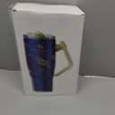 DriftFlow 40 oz Tumbler  180 Rotating Handle & Rotating Straw Lid, Double-Wall 18/8 Stainless Steel, Leak-Proof, Keeps Drinks Hot 13h/Cold 25h  Midnight Blue with 3D Gold Embossing