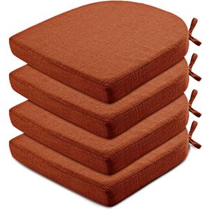 Wellsin Chair Cushions for Dining Chairs 4 Pack - Kitchen Chair Cushions with Ties and Non-Slip Backing - Dining Chair Pads 16"X16"X2", Orange